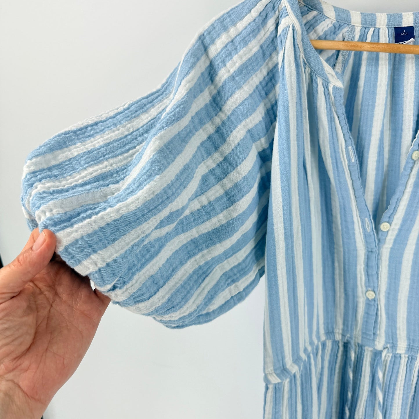 Old Navy Linen Blend Stripe Dress Blue White Small Tall Coastal Cottage