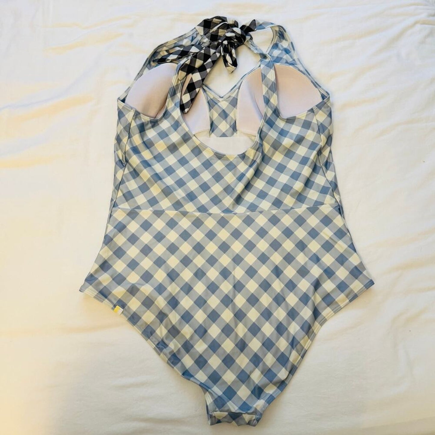 Summersalt Cream Blue Gingham Halter Tie Back One Piece Swimsuit Size 18