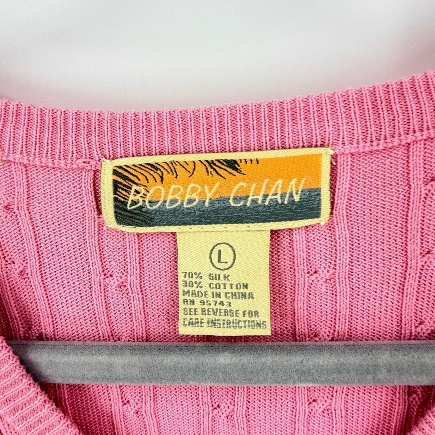 Vintage Pink Silk Blend Bobby Chan Sweater Vest Large Cable Knit Preppy Coastal