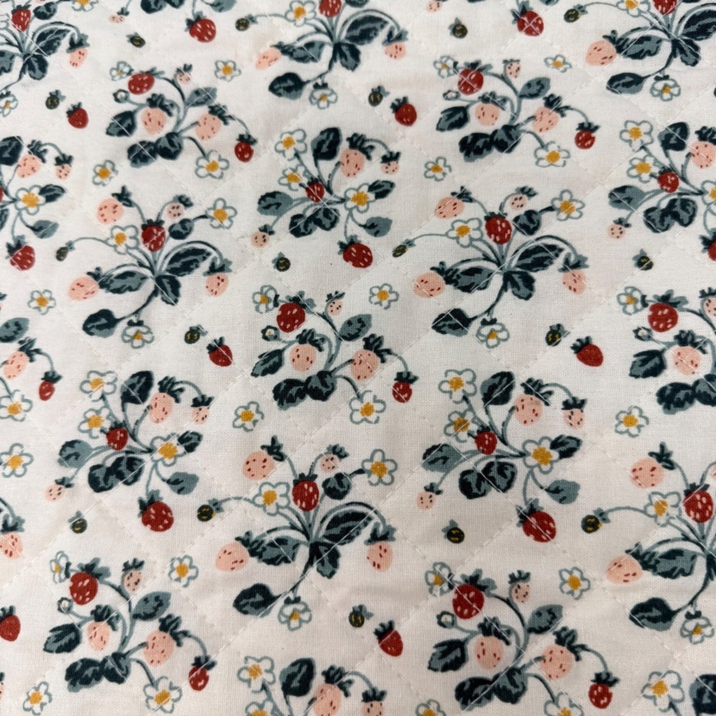 Creative Co-op Strawberry Floral Quilted Cotton Tote Bag Cream Red Green