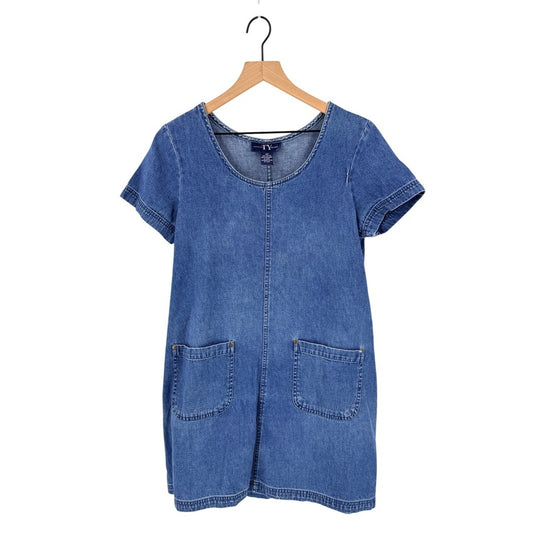 Vintage 90s Denim Mini Dress 8P 100% Cotton Heritage Coastal Granola Y2K Retro