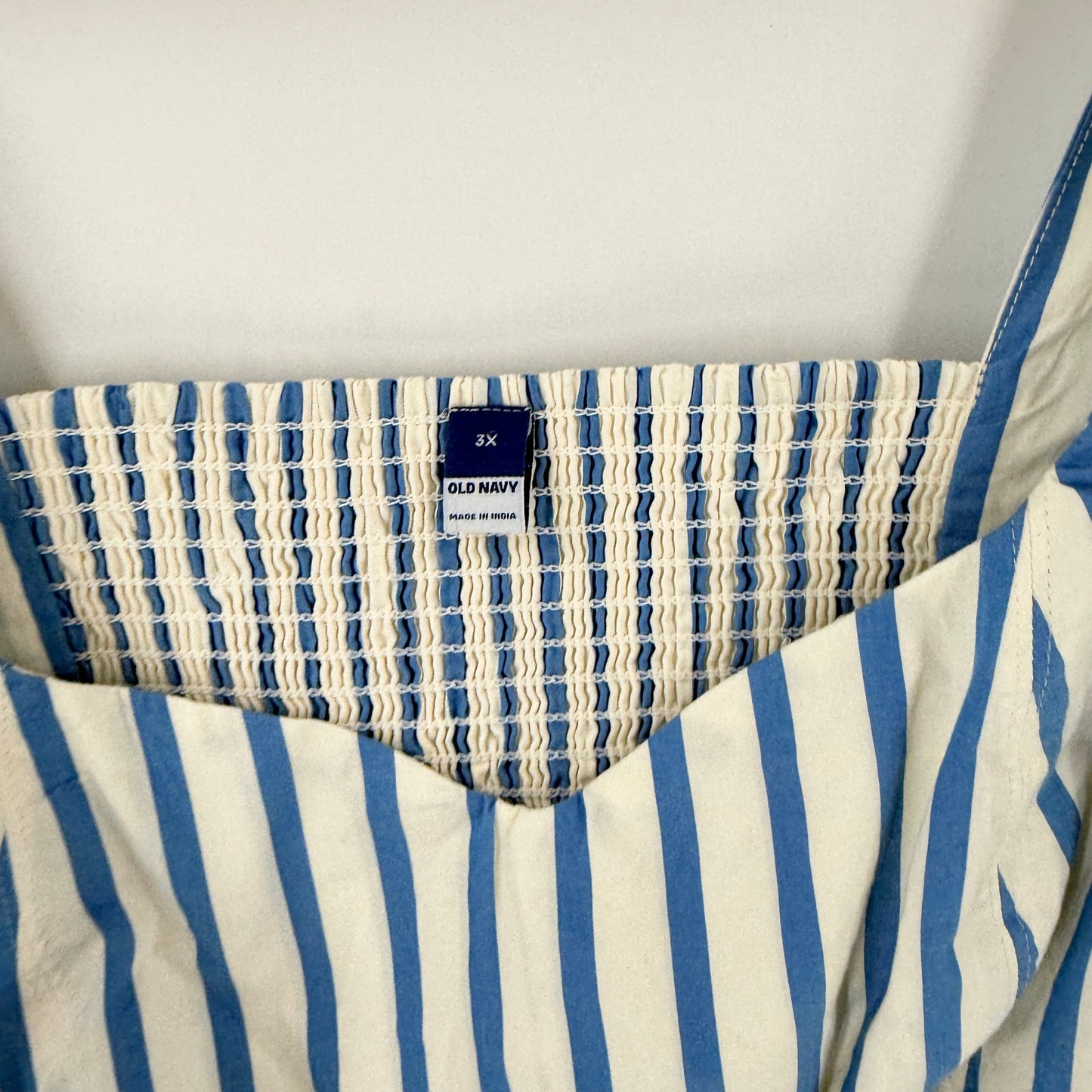 Old Navy Striped Sundress Blue White 3X Tiered Pockets Coastal Summer