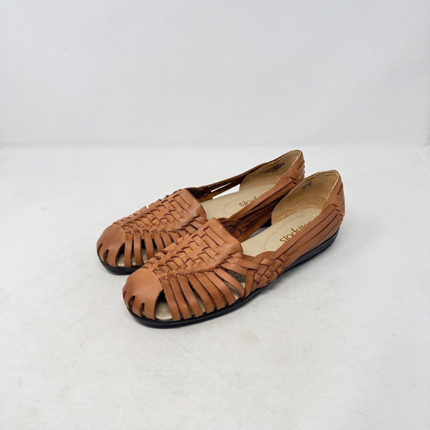 Softspots Comfortiva Trinidad Brown Leather Huarache Woven Sandals Size 10