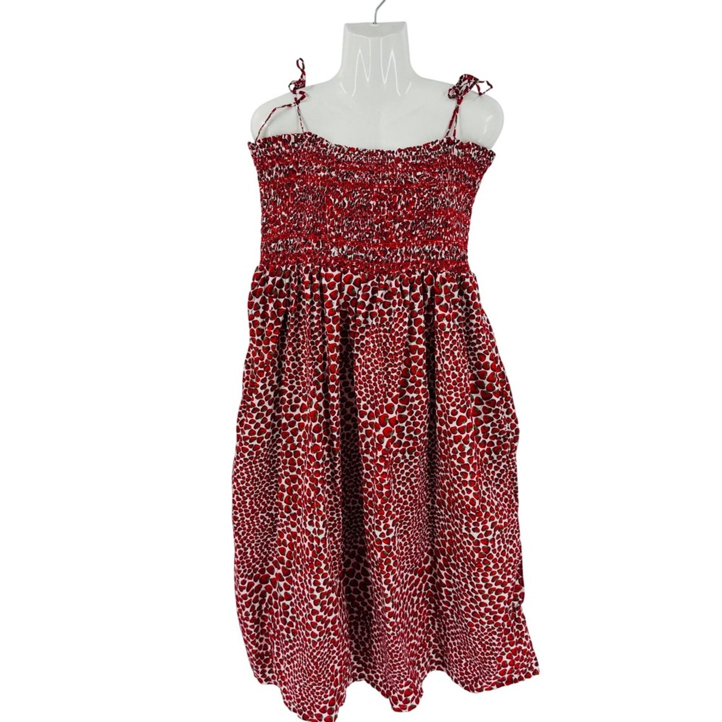 J. Crew Strawberry Print Smocked Midi Dress Size XL Whimsical Summer Fruit Print