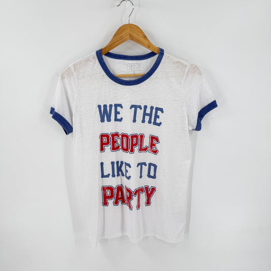 Freeze We The People Like To Party Ringer Tee White Blue Size Large Americana