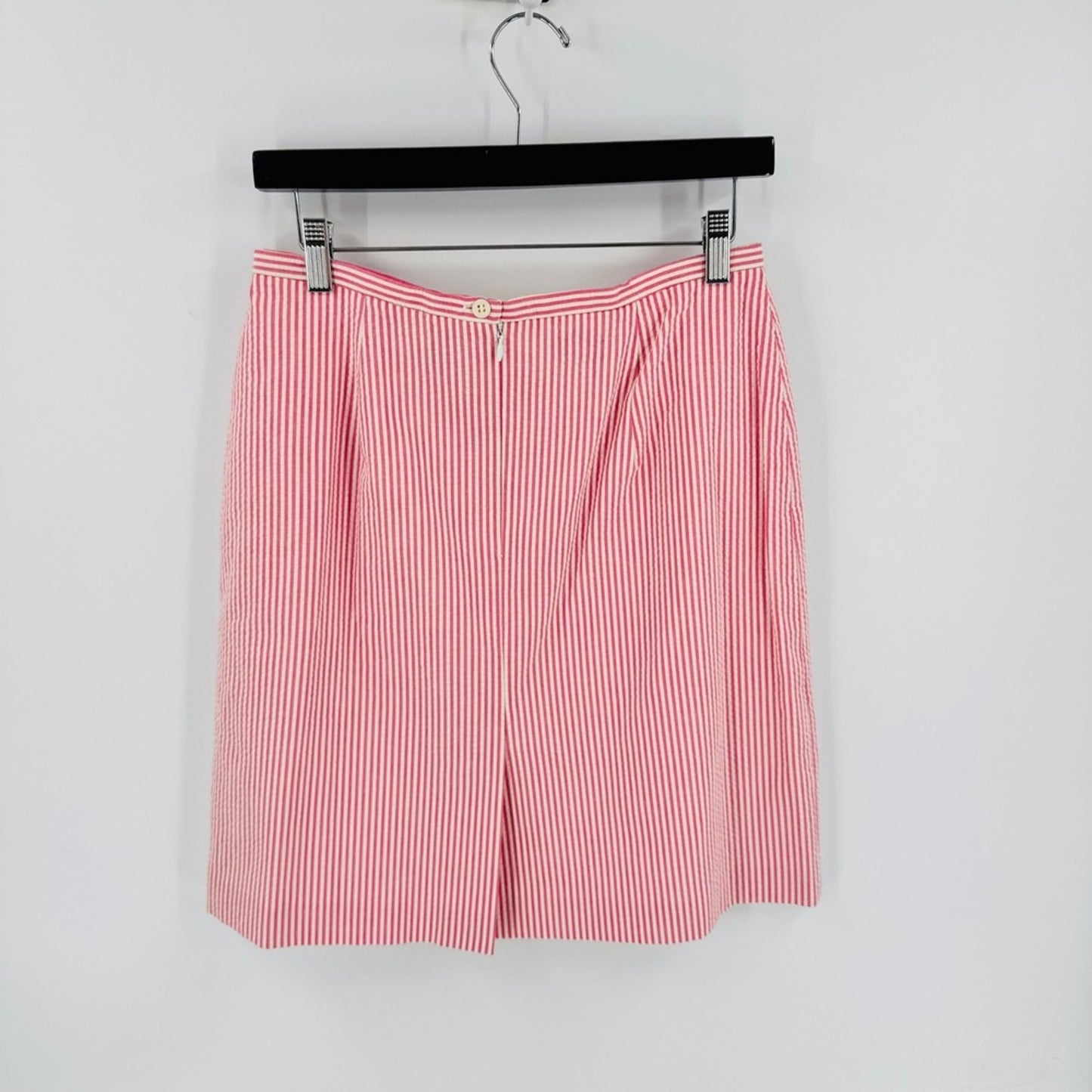 Vintage 90s Talbots Pencil Skirt Red White 12P Seersucker Striped Cotton USA