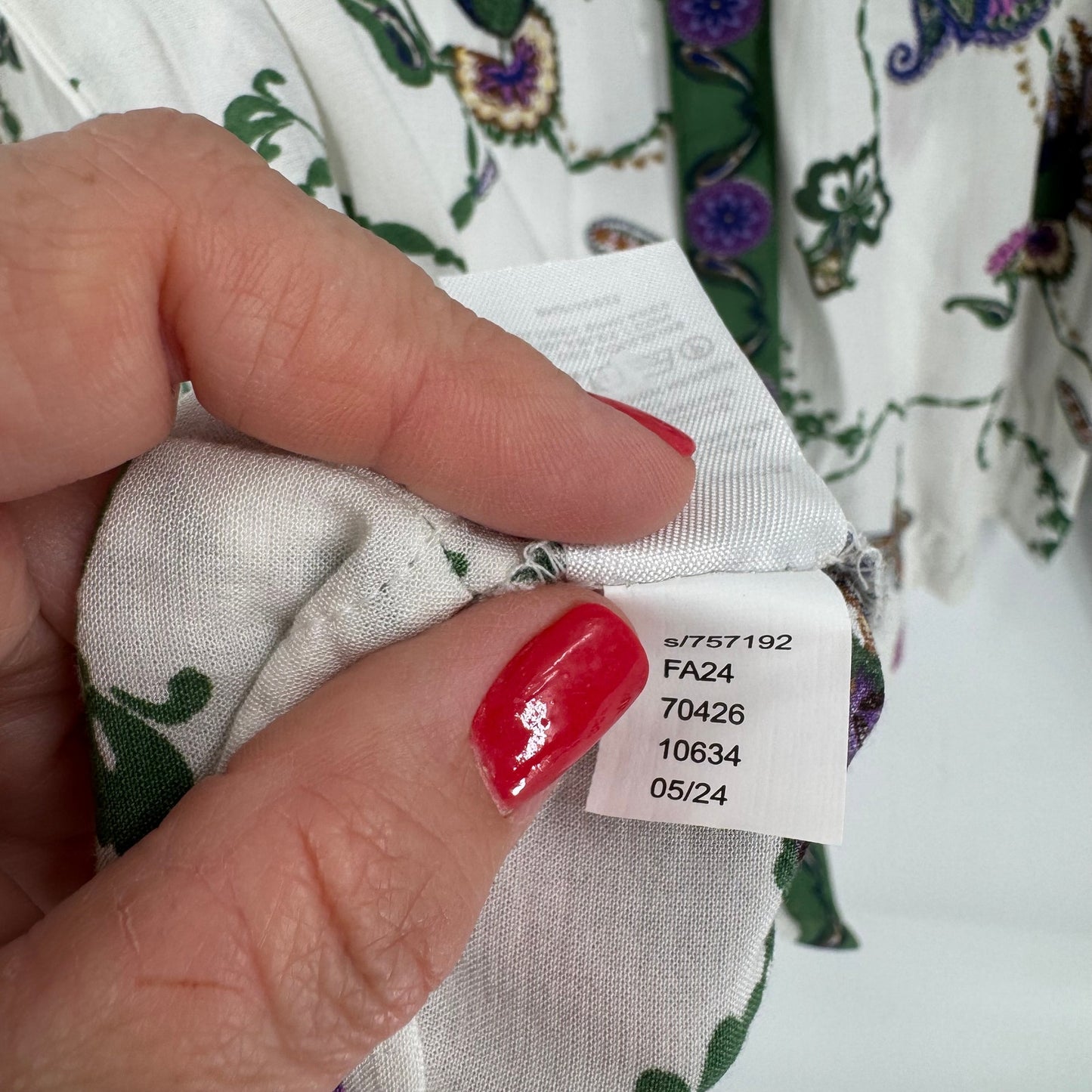 LOFT Floral Festival Artsy Button Front Blouse Green Purple Boho Top XS Peacock