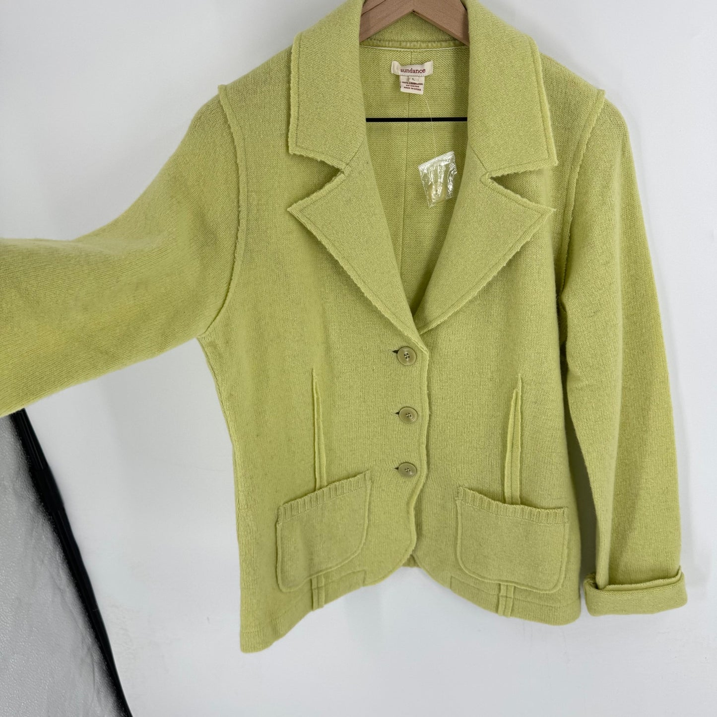 Sundance Lambswool Knit Blazer Jacket Button Front Notched Lapel Size L Large