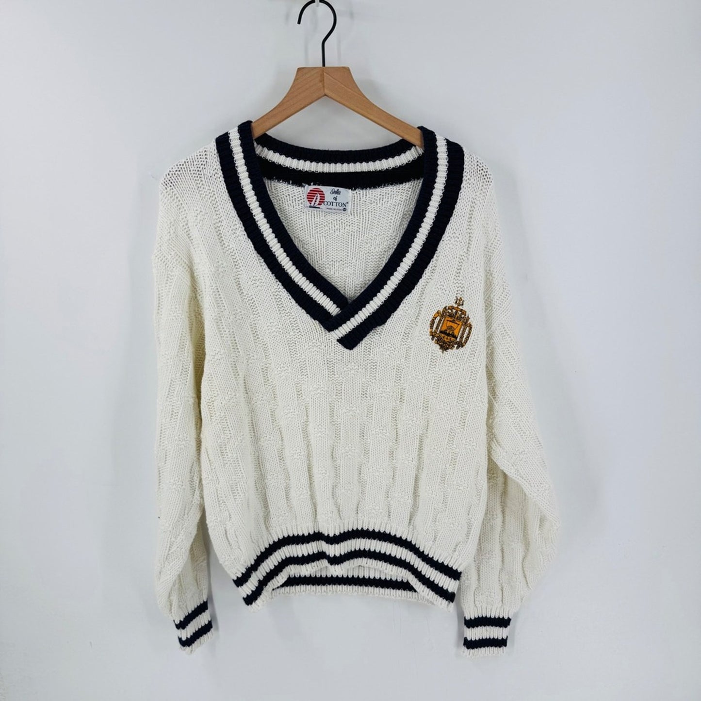 Vintage Isle of Cotton US Naval Academy Cable Knit Sweater‎ Size M USA Heritage