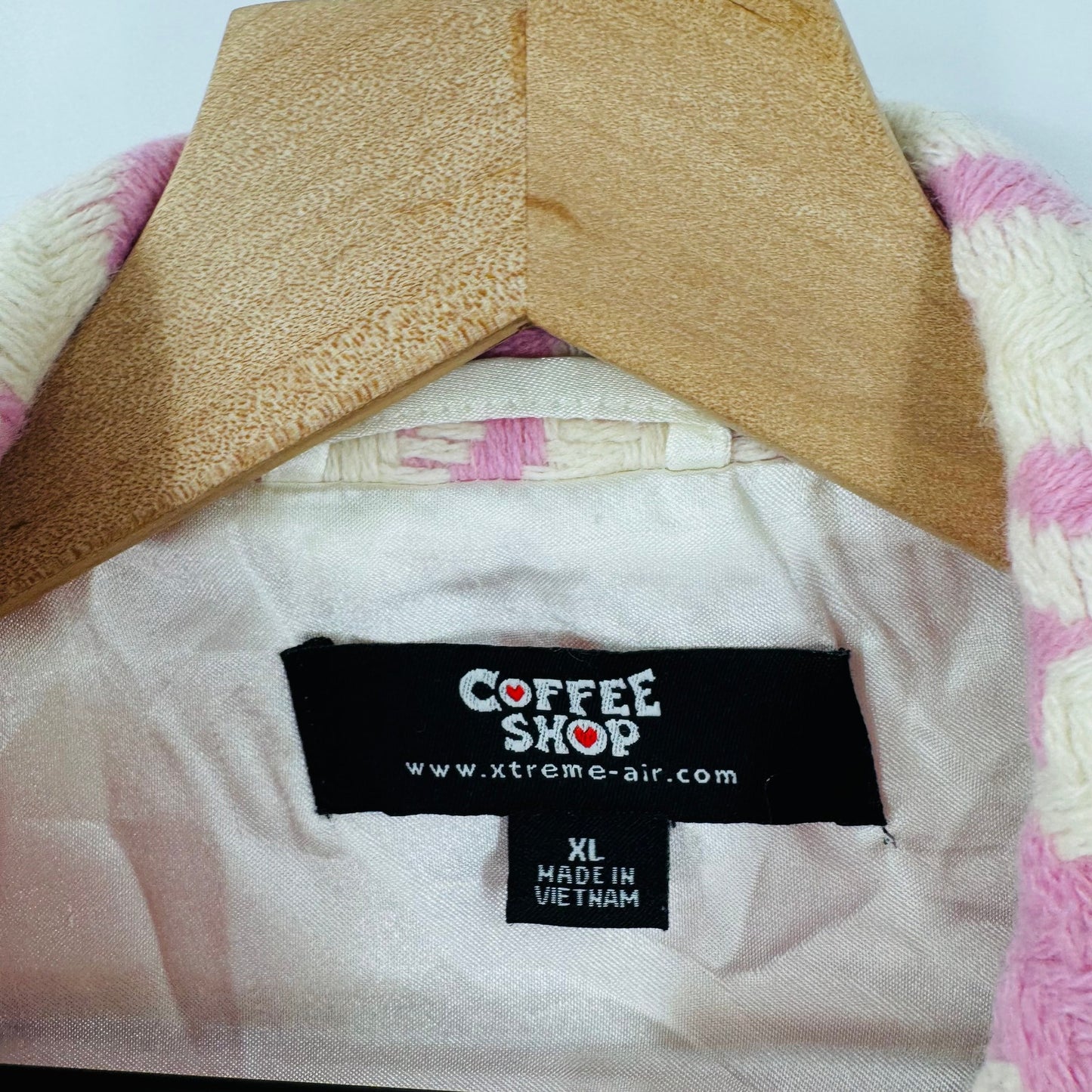 Coffee Shop Pink Cream Houndstooth Wool Blend Coat Off Center Buttons Size XL