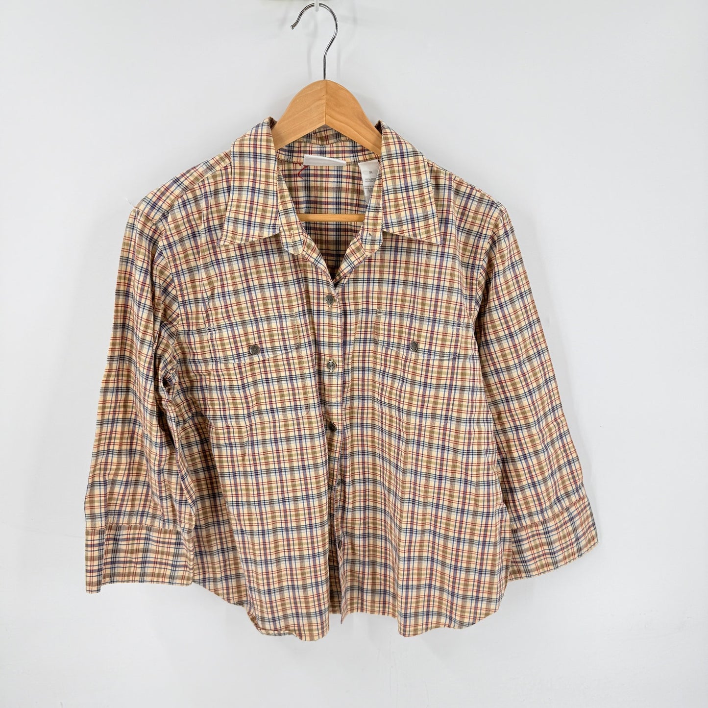Vintage Liz Claiborne LizWear Plaid Button Front Shirt XL 100% Cotton Americana