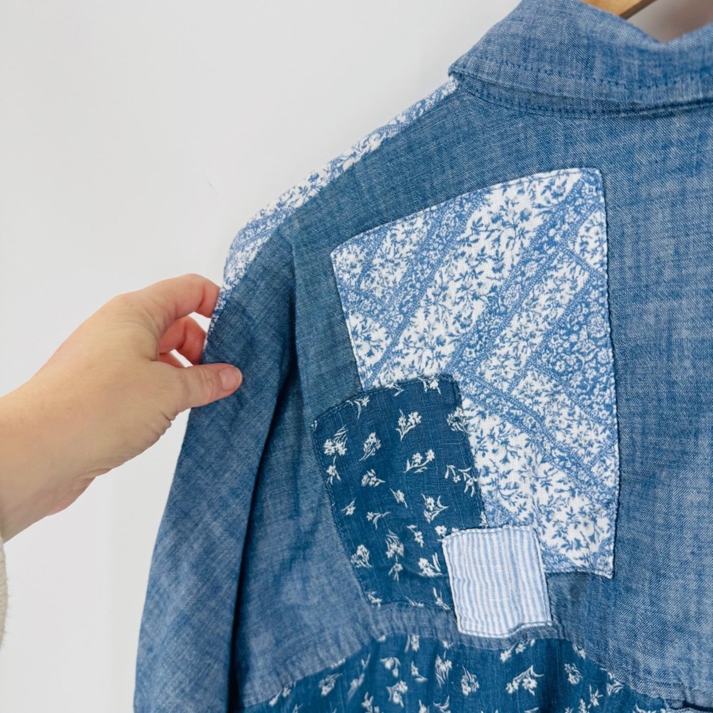 American Eagle Patchwork Linen Blend  Shirt Size XS Oversized Coastal Cowgirl