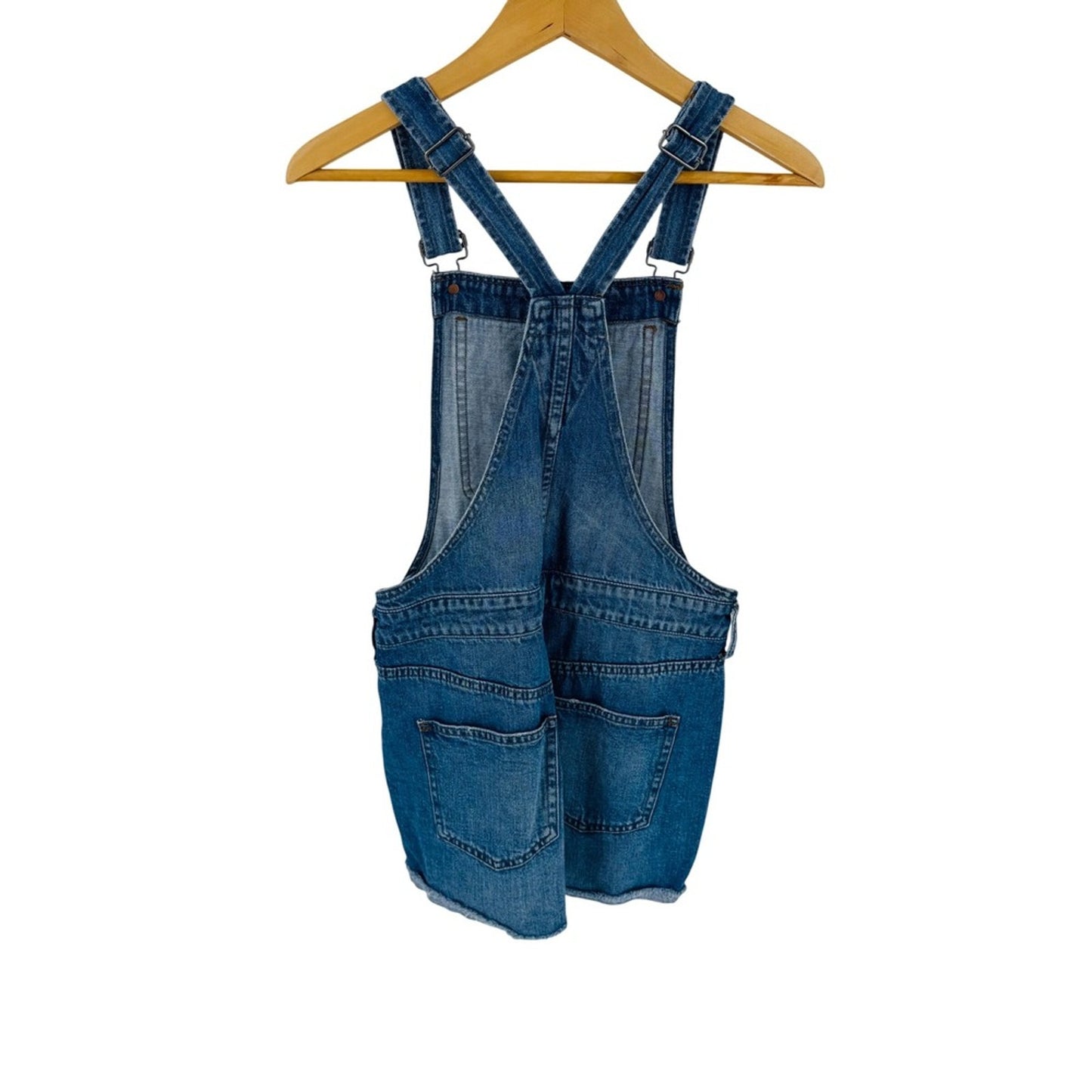 Madewell Medium Wash Denim Short Overalls Size S Raw Hem Coastal Summer Festival