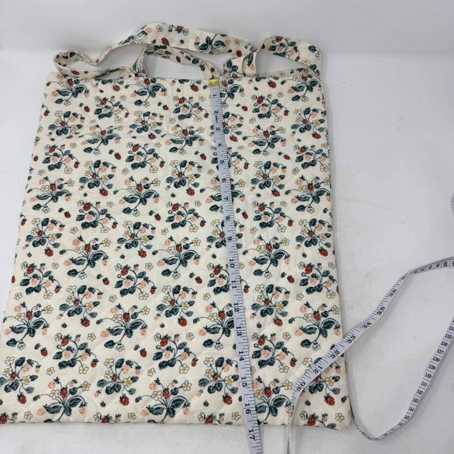 Creative Co-op Strawberry Floral Quilted Cotton Tote Bag Cream Red Green