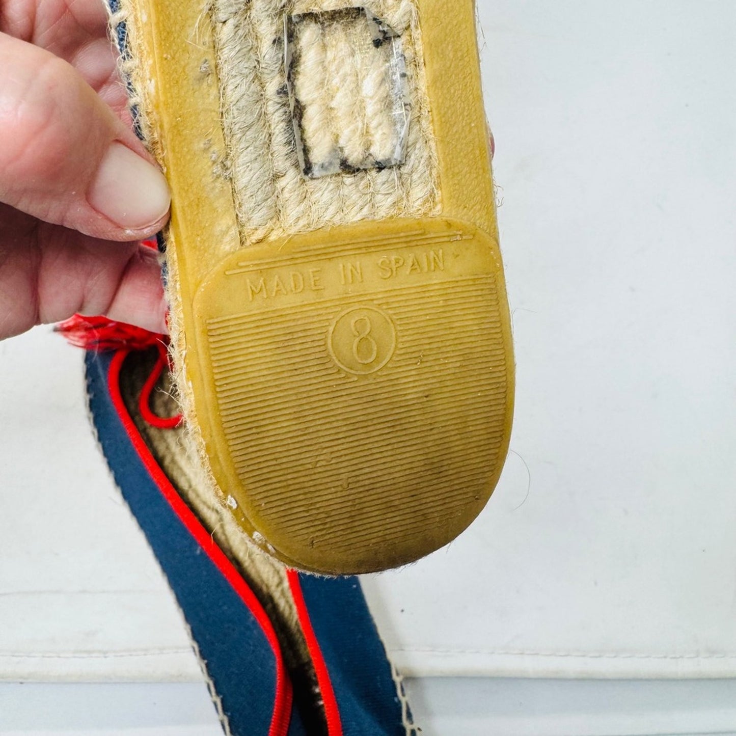 Tory Burch Canvas Espadrille Ballet Flats Bow Tassel Blue Red Slip On Size 8
