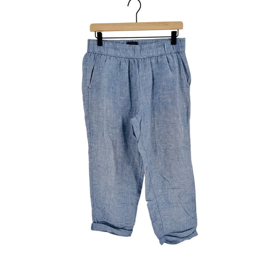 Rachel Roy Blue 100% Linen Pants Medium Elastic Waist Relaxed Summer Cropped