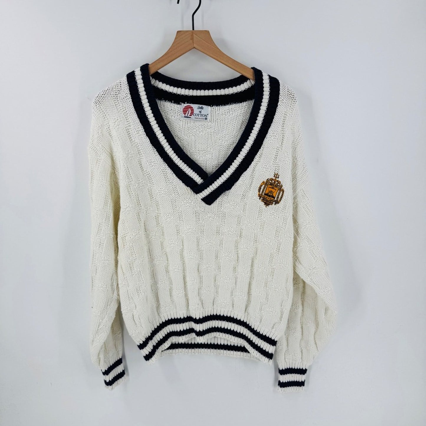 Vintage Isle of Cotton US Naval Academy Cable Knit Sweater‎ Size M USA Heritage