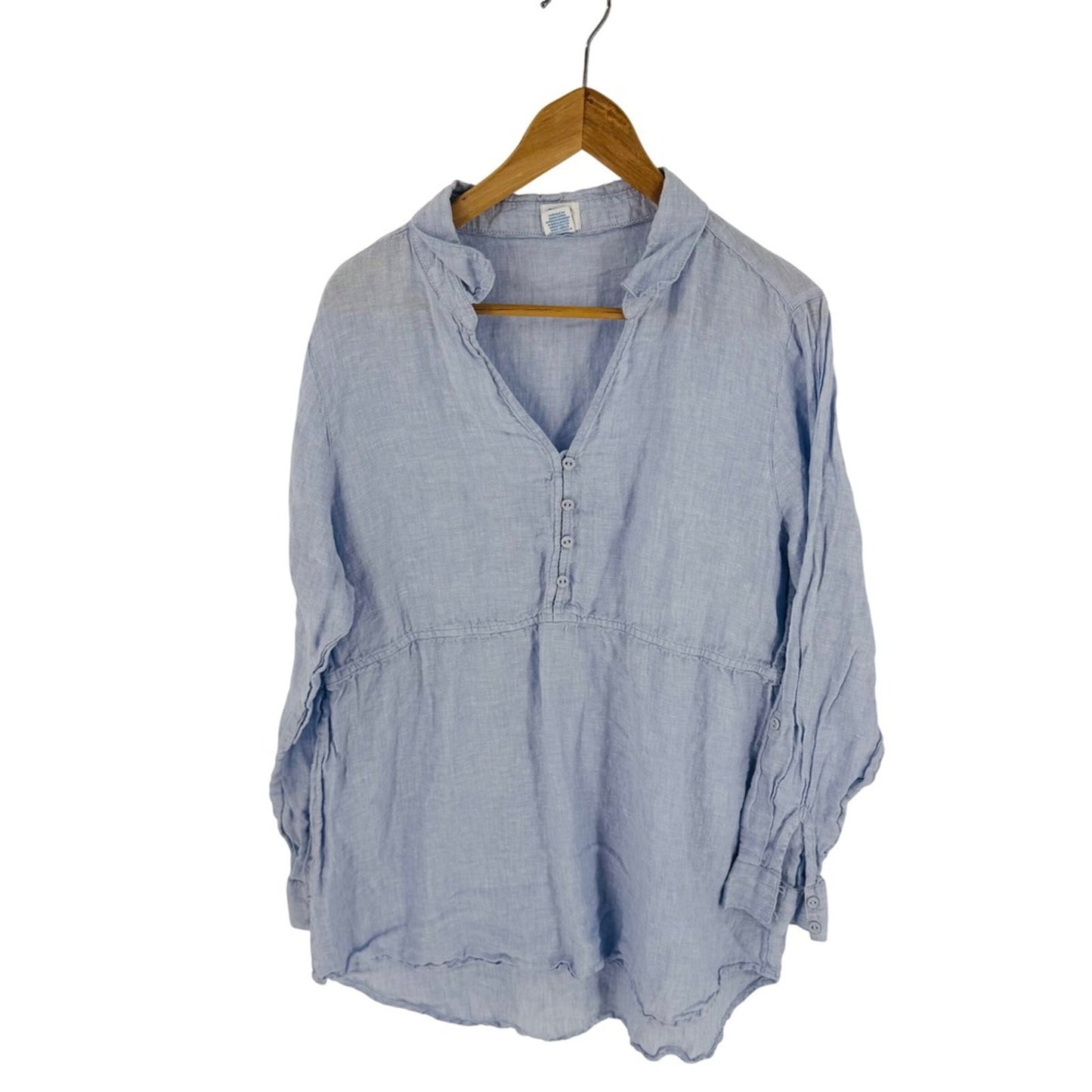 Sigrid Olsen Light Blue Linen Tunic Size XL Babydoll Coastal Lagenlook Drapey