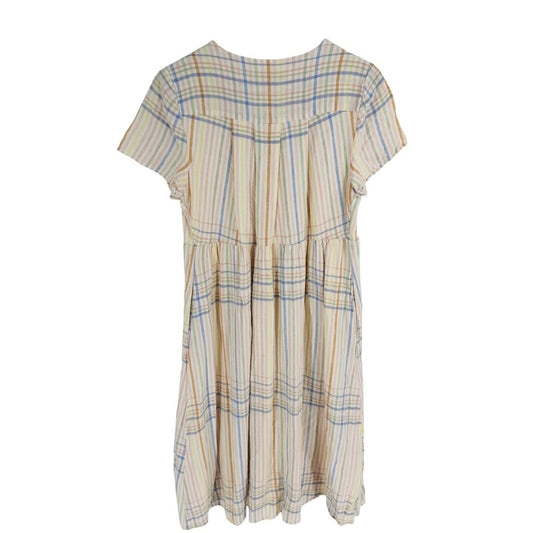 Madewell Clara Midi Dress Linen Blend Plaid V Neck Empire Waist Multi Size SP