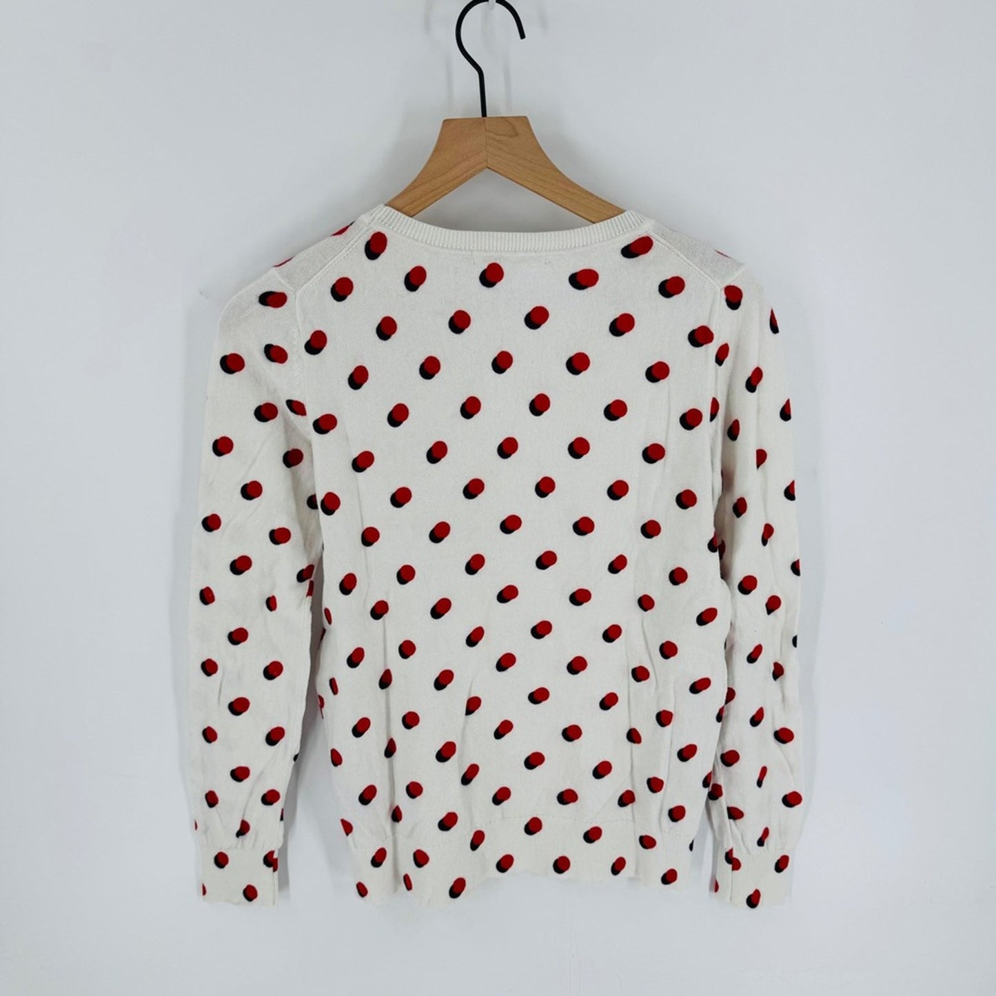 Boden Polka White Red Blue Polka Dot Lightweight Sweater Size S Patriotic Preppy