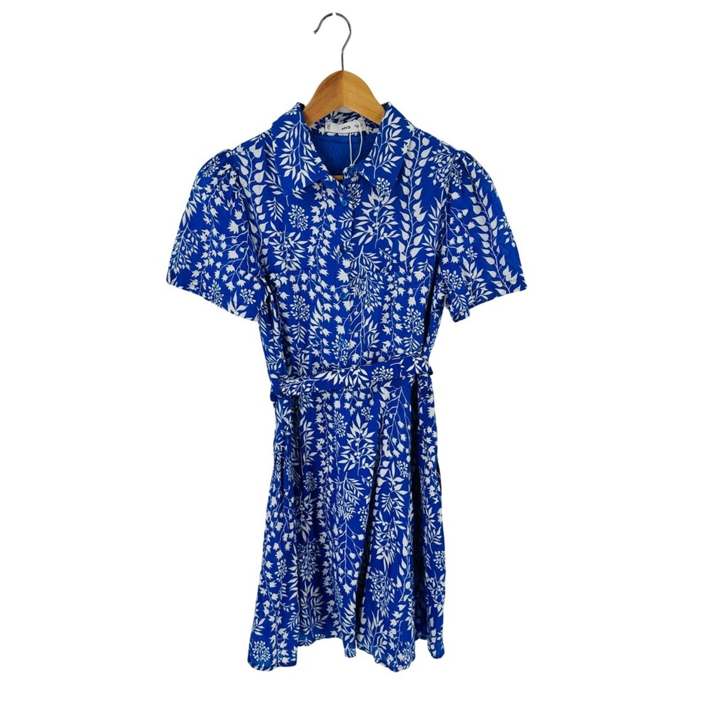 Mango Blue White Floral Cotton Shift Dress Size 4 Breezy Coastal Preppy Summer