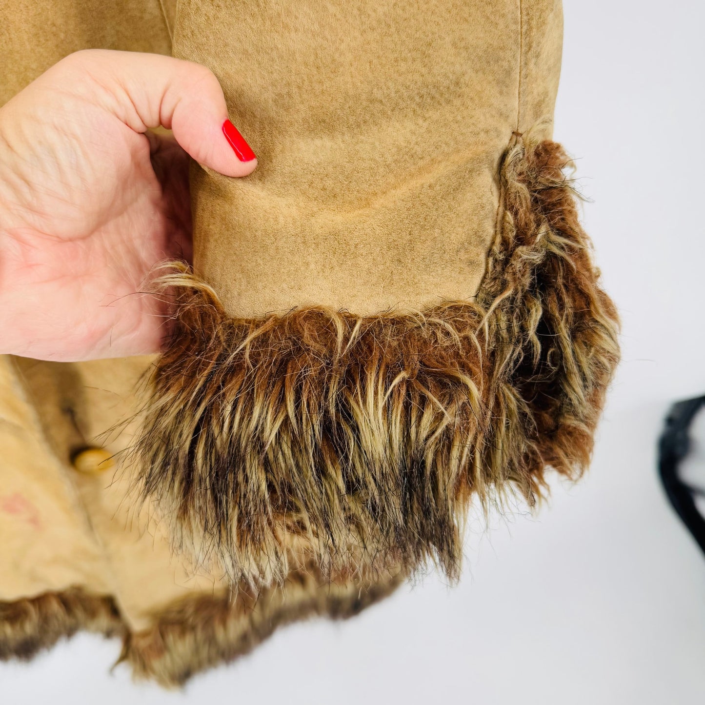 Vintage Delia’s Suede Faux Fur Penny Lane Coat Camel Brown Size S Small