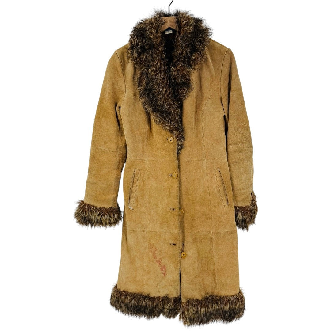 Vintage Delia’s Suede Faux Fur Penny Lane Coat Camel Brown Size S Small
