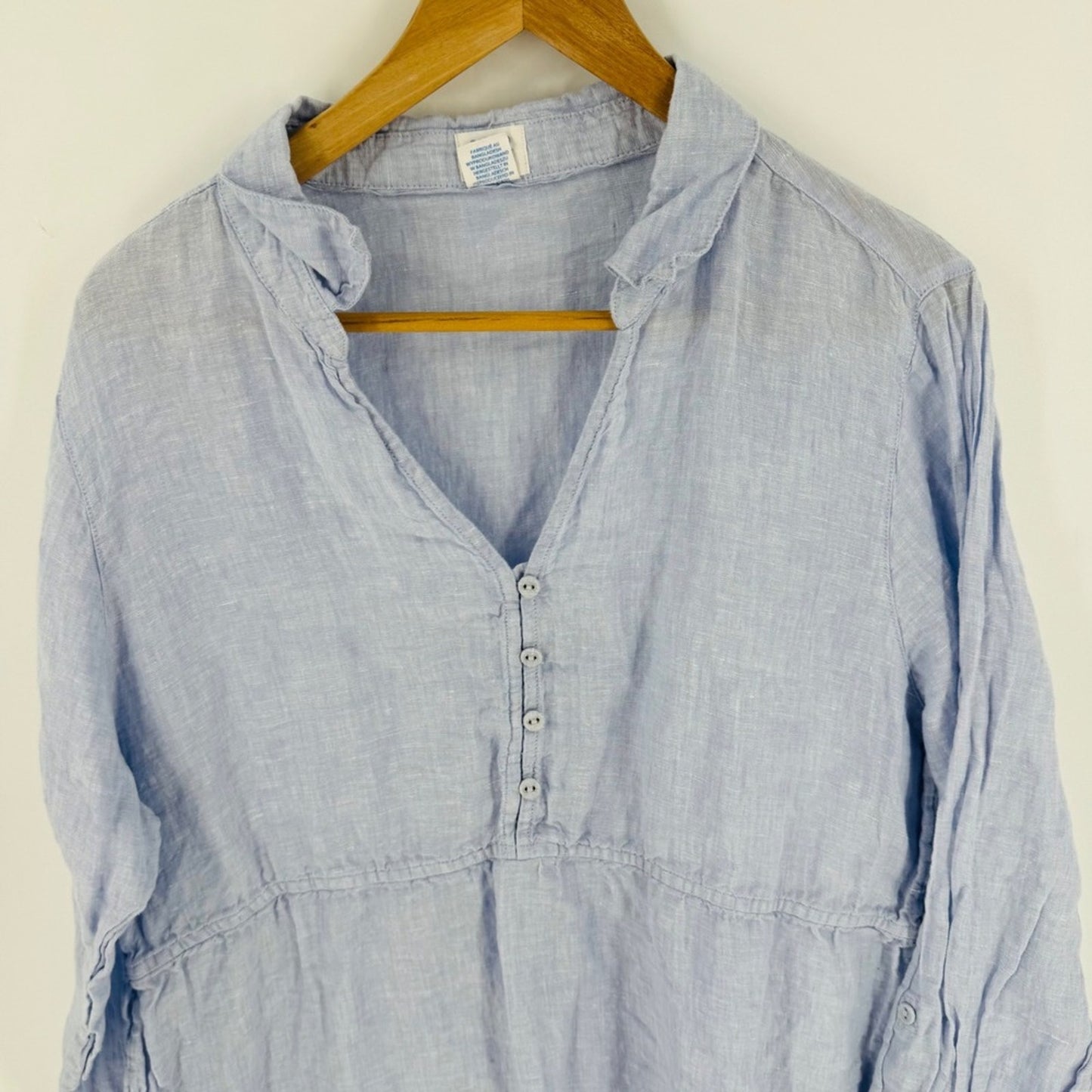 Sigrid Olsen Light Blue Linen Tunic Size XL Babydoll Coastal Lagenlook Drapey
