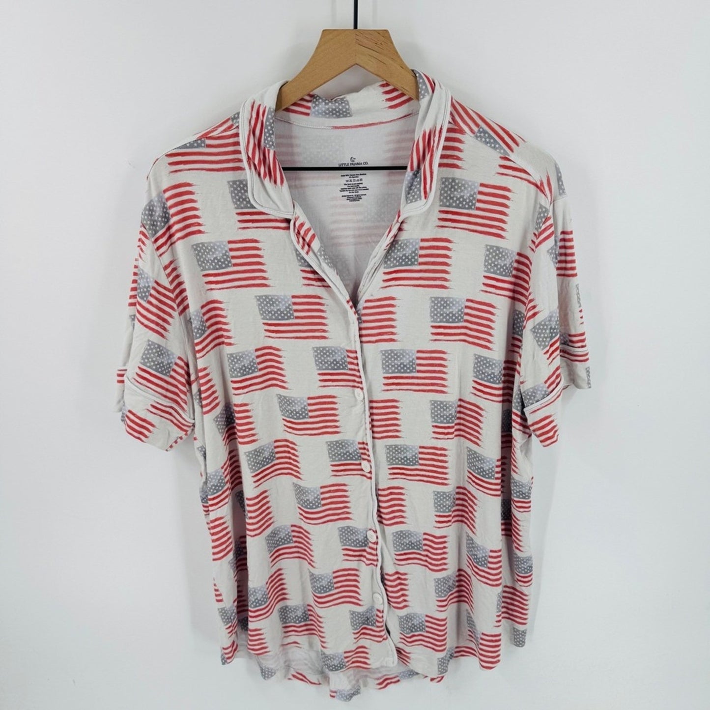 Little Pajama‎ Co. American Flag Sleepwear Set Button Top Shorts XXL Bamboo