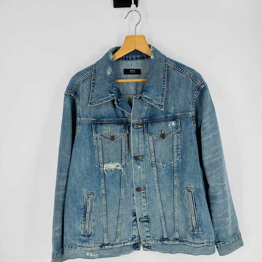Able The Merly Jacket Distressed Denim Light Blue Wash Cotton Blend Size 1X