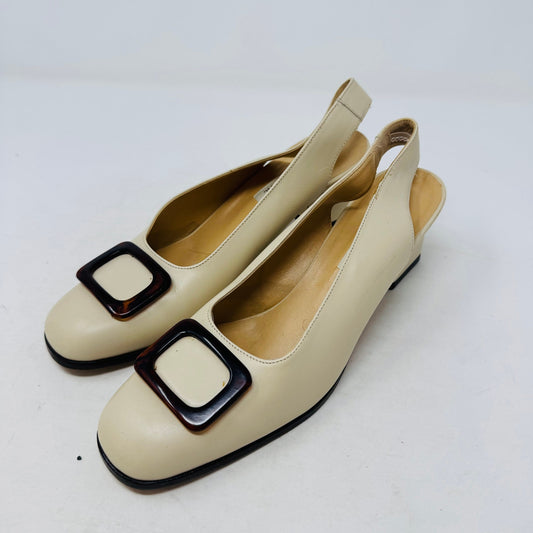 Vintage Ann Taylor Women’s Size 6.5 (Runs Small) Cream Slingback Shoes Square Buckle