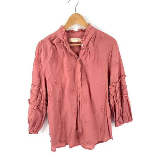 Anthropologie Isabella Sinclair Pink Mauve Ruffle Boho Cottage Sleeves Blouse XL