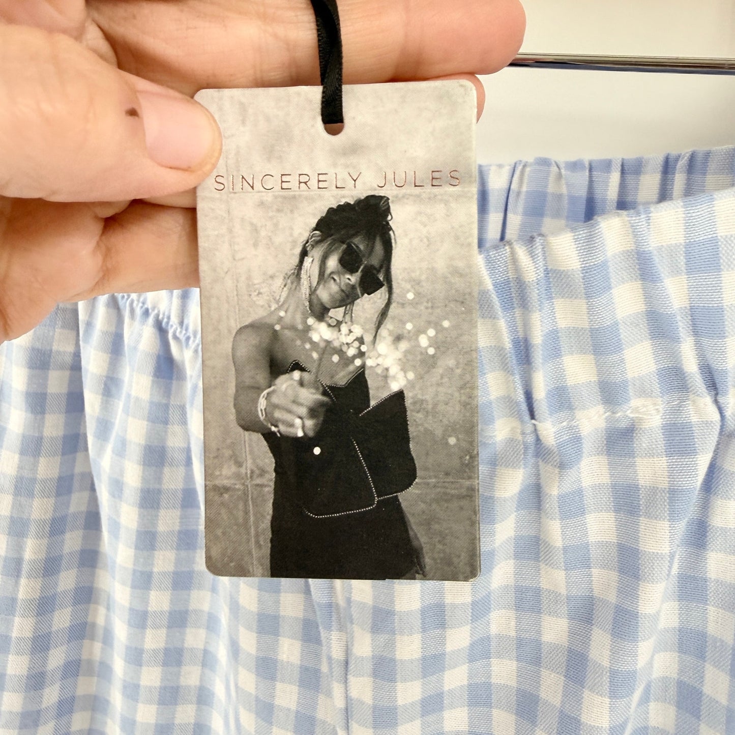 Sincerely Jules Gingham Wide Leg Pants Blue White Large NWT Coastal Cottage
