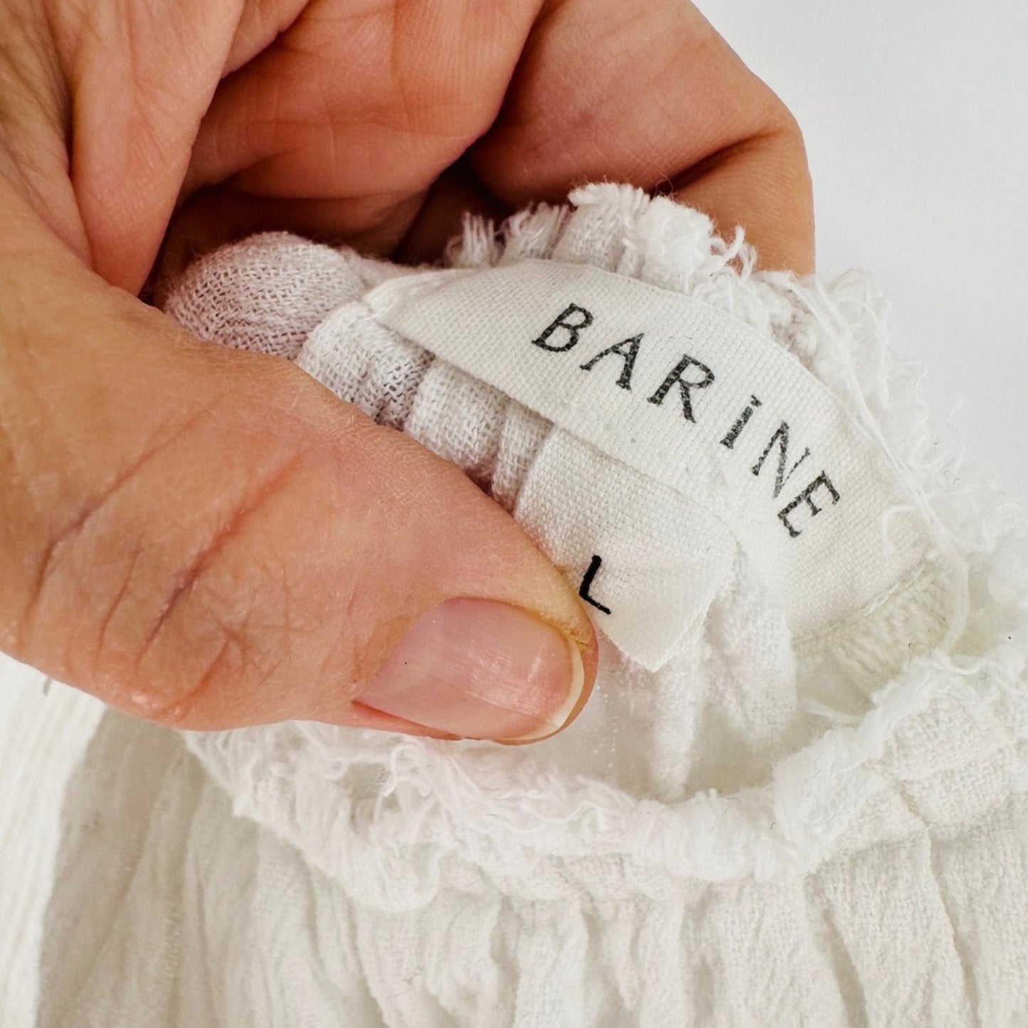 Barine White Gauze Cotton Pink Rope Strap Midi Dress Size L Beachy Boho Natural