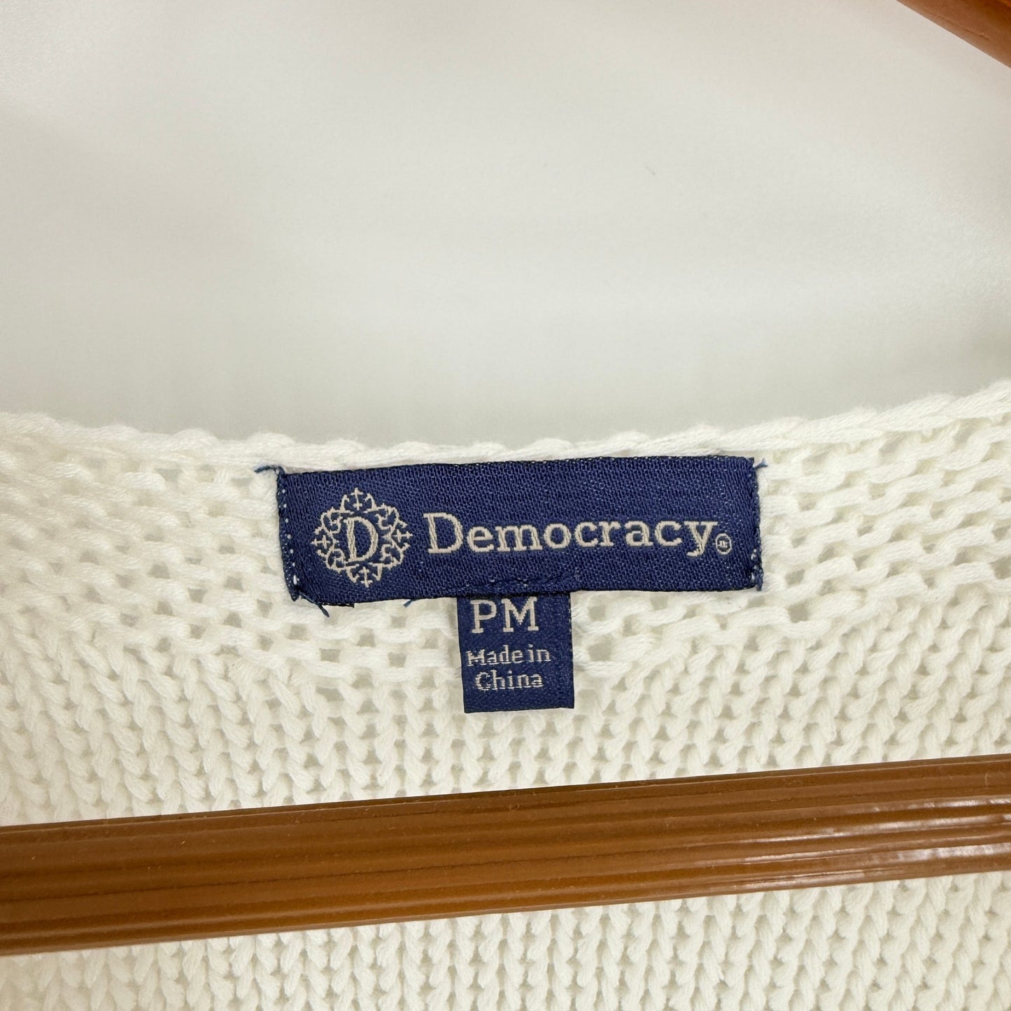 Democracy Crochet Knit Top Ivory Petite Medium Cotton Eyelet Coastal Boho