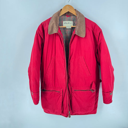 Eddie Bauer Red Goose Down Barn Coat Jacket Women’s M Leather Collar Vintage