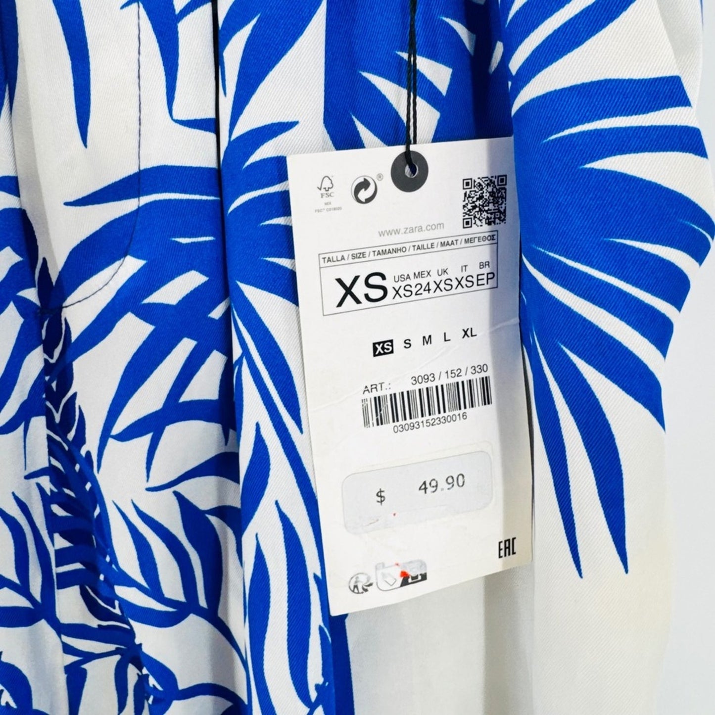 Zara Tropical Palm Print Shorts Blue White XS High Waist Coastal Resorwear NWT