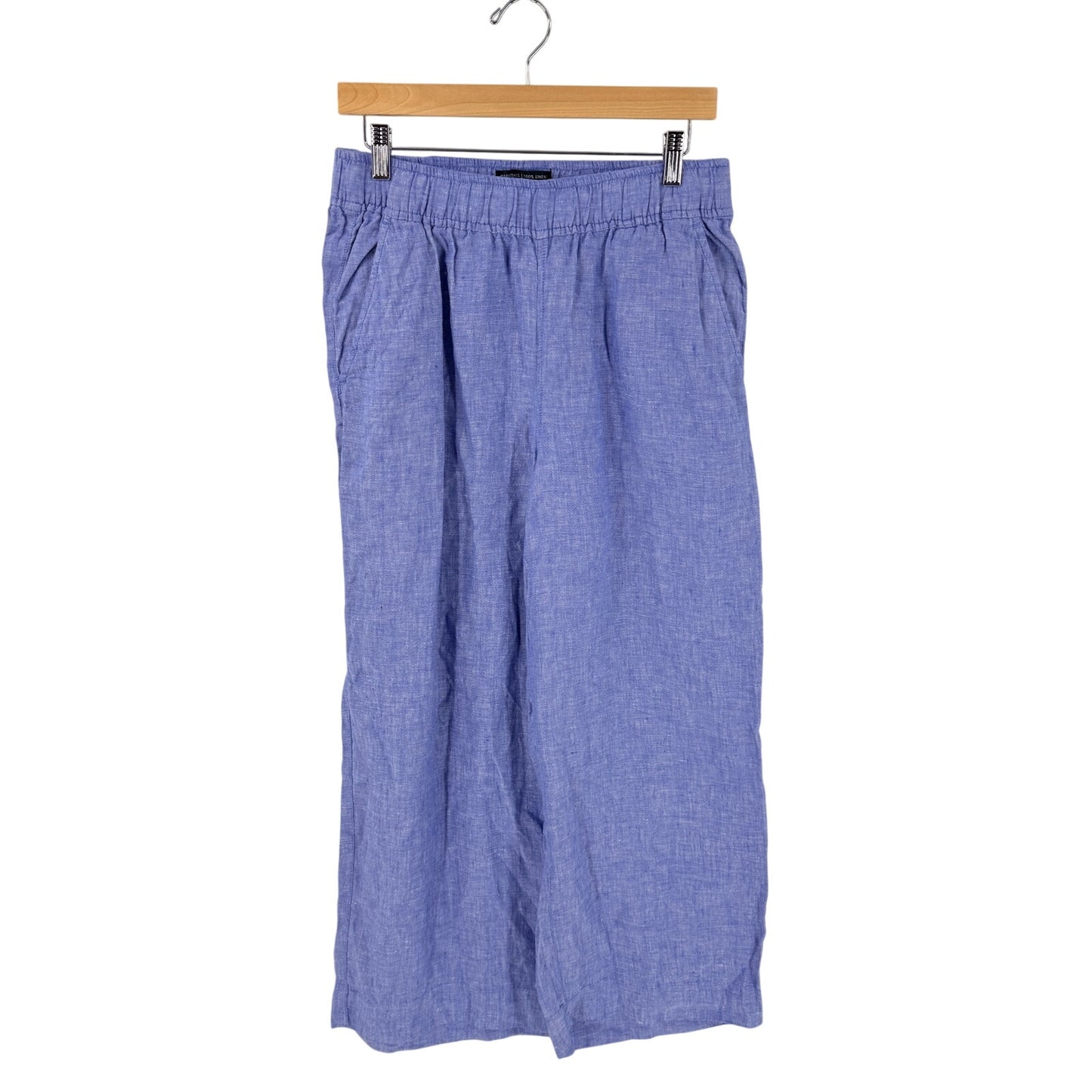 Tahari 100% Linen Wide Leg Pants Blue Medium Coastal Summer Pull On