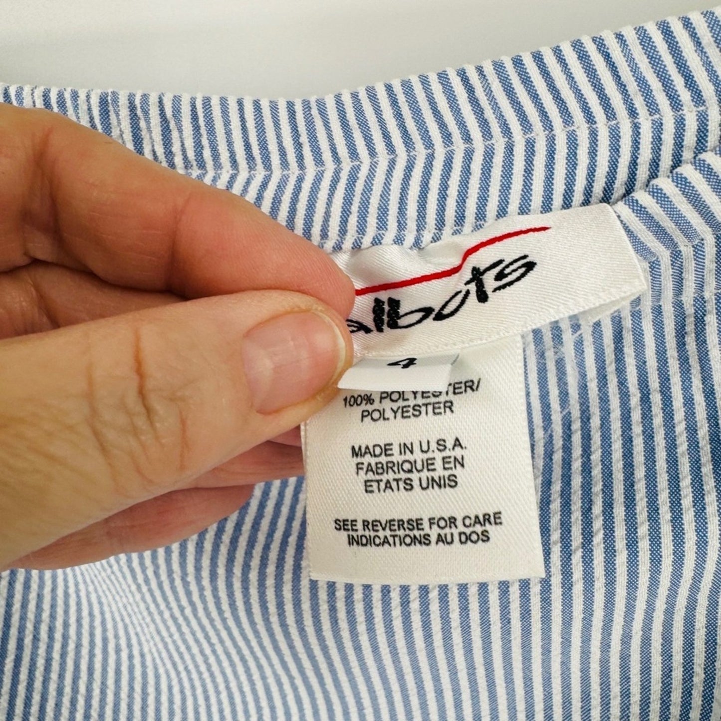 Talbots Vintage Blue White Pinstripe Midi Skirt Size 4 Preppy Coastal Seersucker