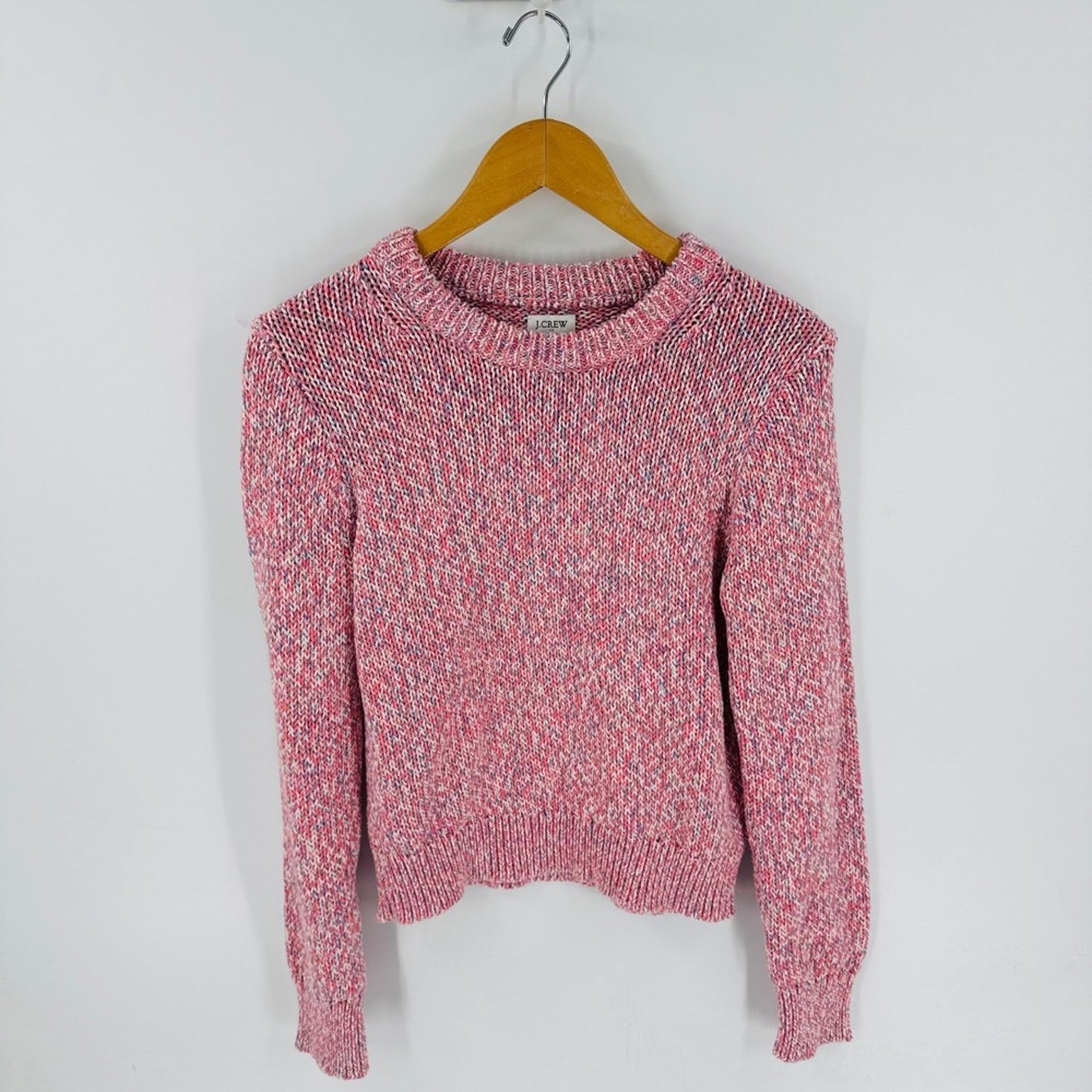 J Crew Re-Imagined Pink Marled Knit Crewneck Sweater Size S Gansey Spring Soft