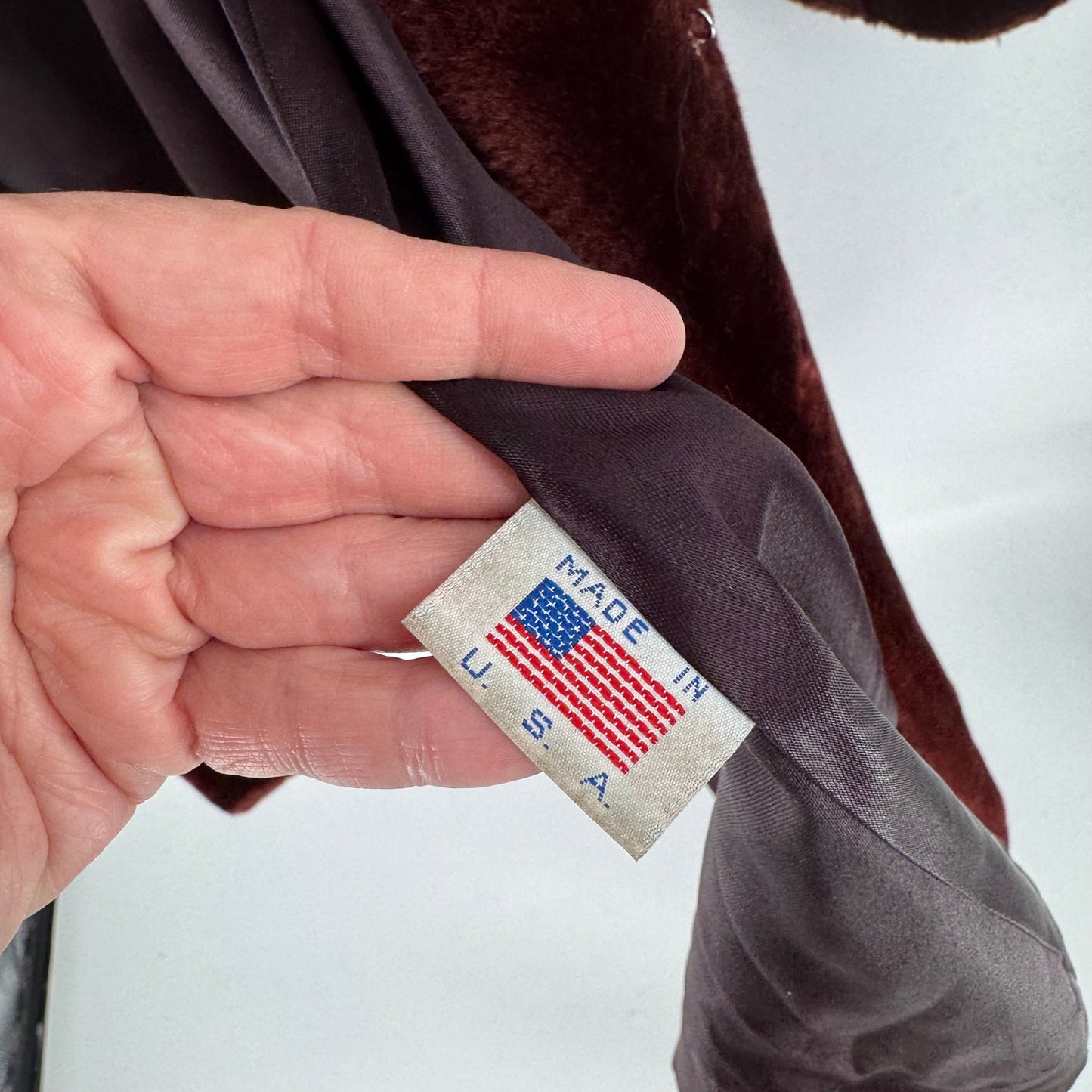 Vintage Foxrun Faux Fur Coat Made in USA Burgundy Plush Winter Jacket Size M