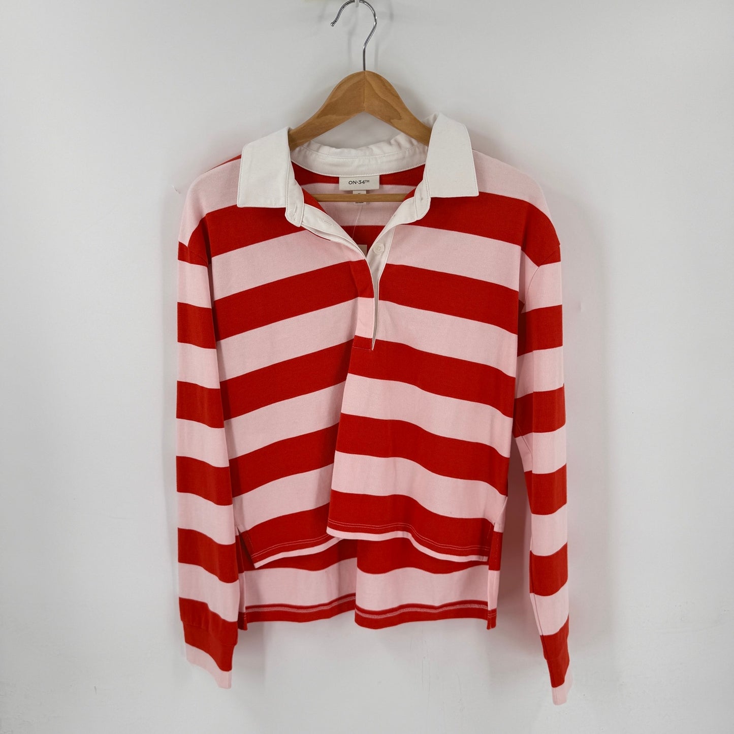 On 34th Rugby Shirt Pink Red Stripe Medium NWT Coastal Americana