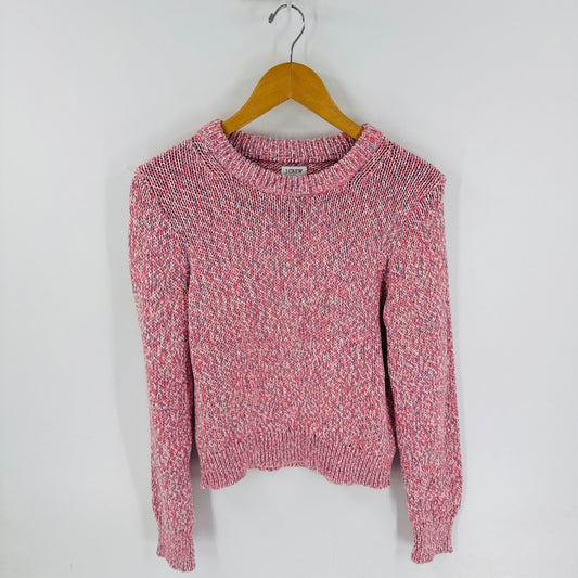 J Crew Re-Imagined Pink Marled Knit Crewneck Sweater Size S Gansey Spring Soft