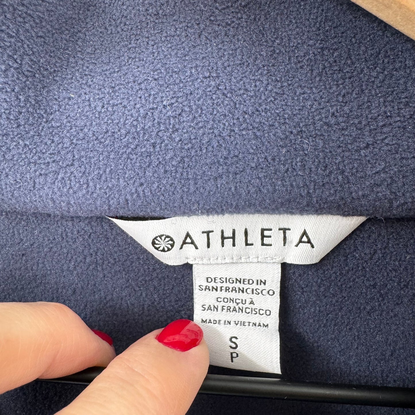 Athleta Microfleece Sweatshirt Navy & Sky High Collar Pullover Size S Small