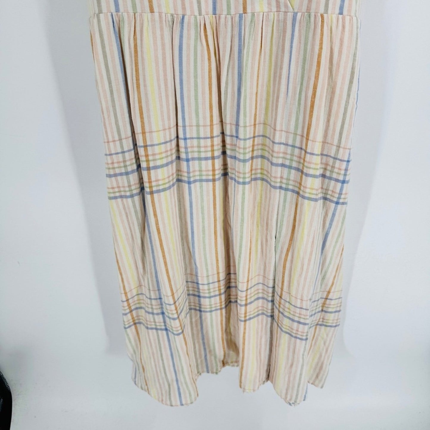 Madewell Clara Midi Dress Linen Blend Plaid V Neck Empire Waist Multi Size SP