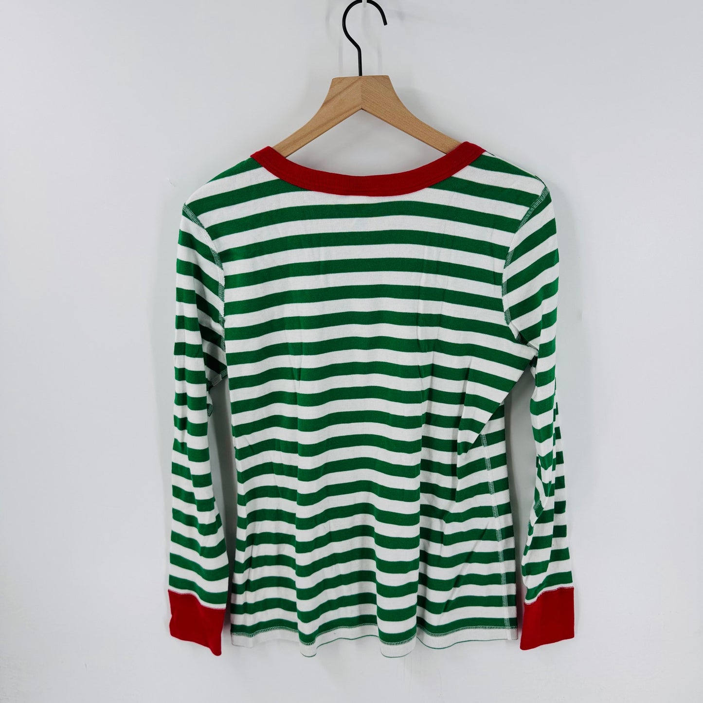 Hanna Andersson Women’s Green White Stripe Christmas Holiday Pajama Shirt XL