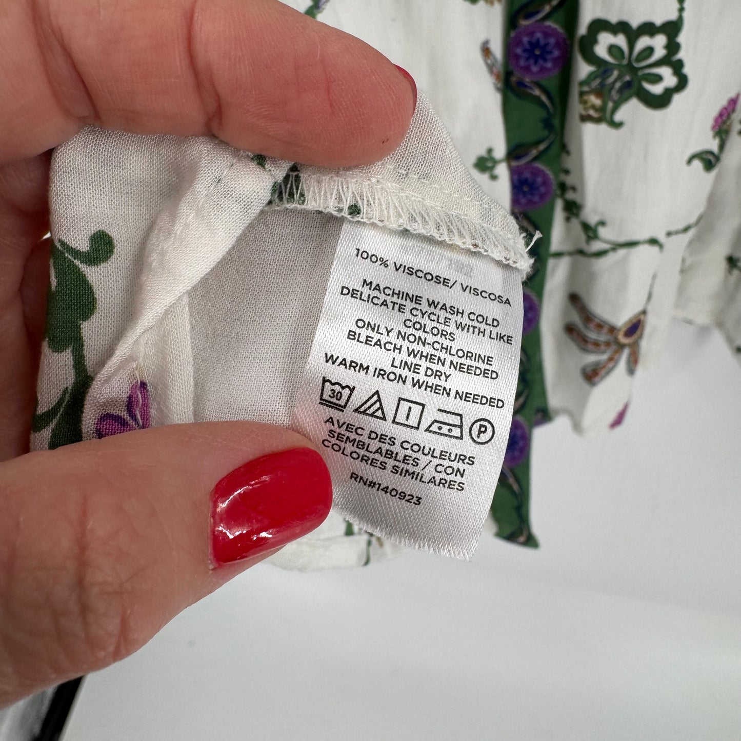 LOFT Floral Festival Artsy Button Front Blouse Green Purple Boho Top XS Peacock