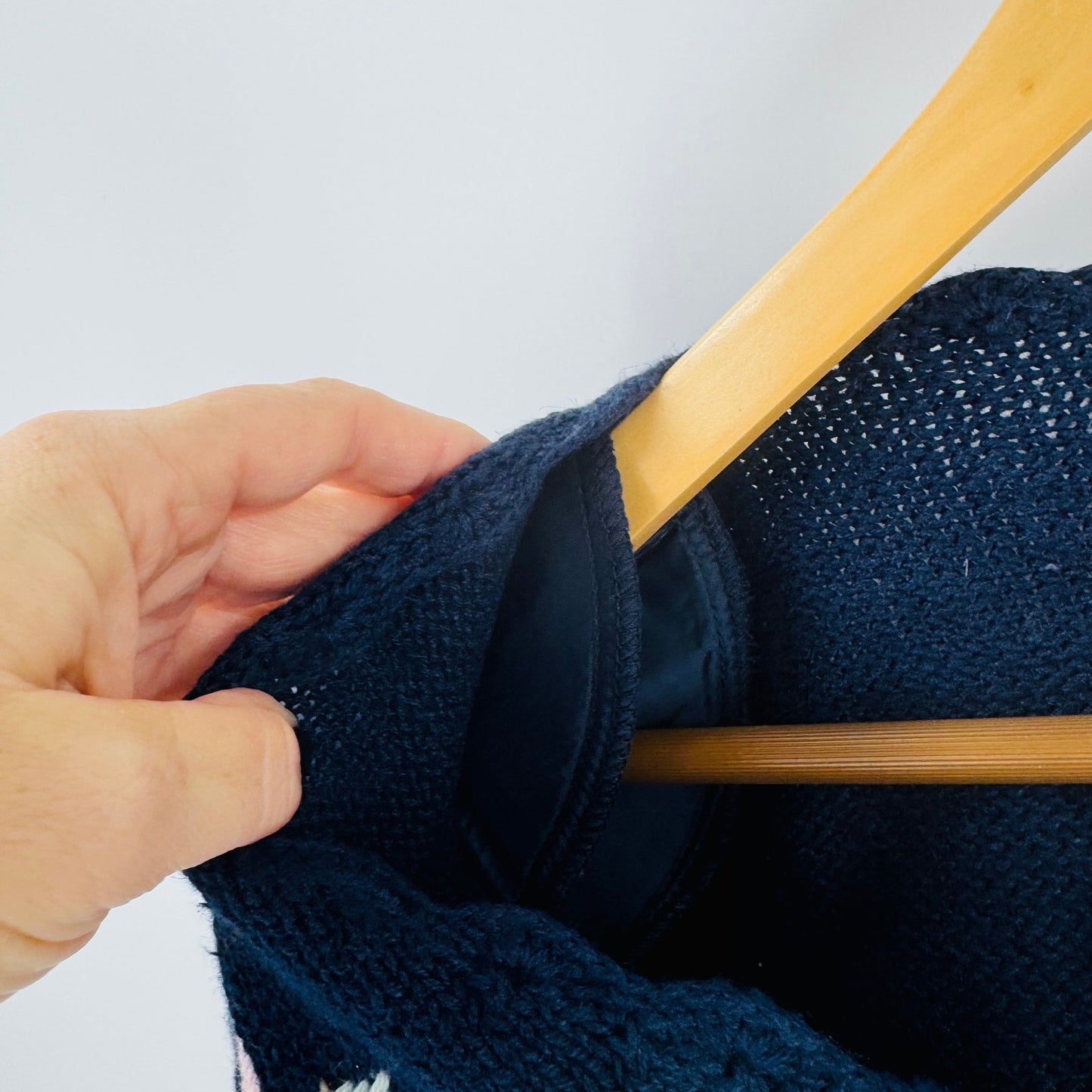 Vintage Floral Embroidered Cardigan Navy & Cream Deadstock Women’s L Cottage
