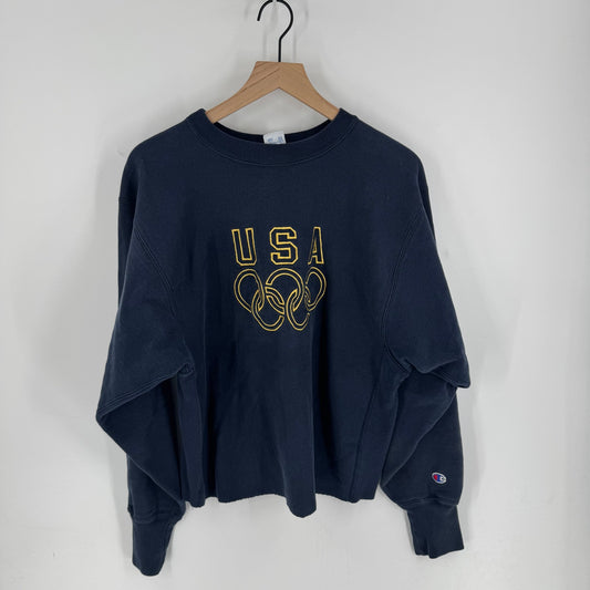 Vintage Champion Reverse Weave USA Olympics Navy Gold Embroidered XL Made in USA