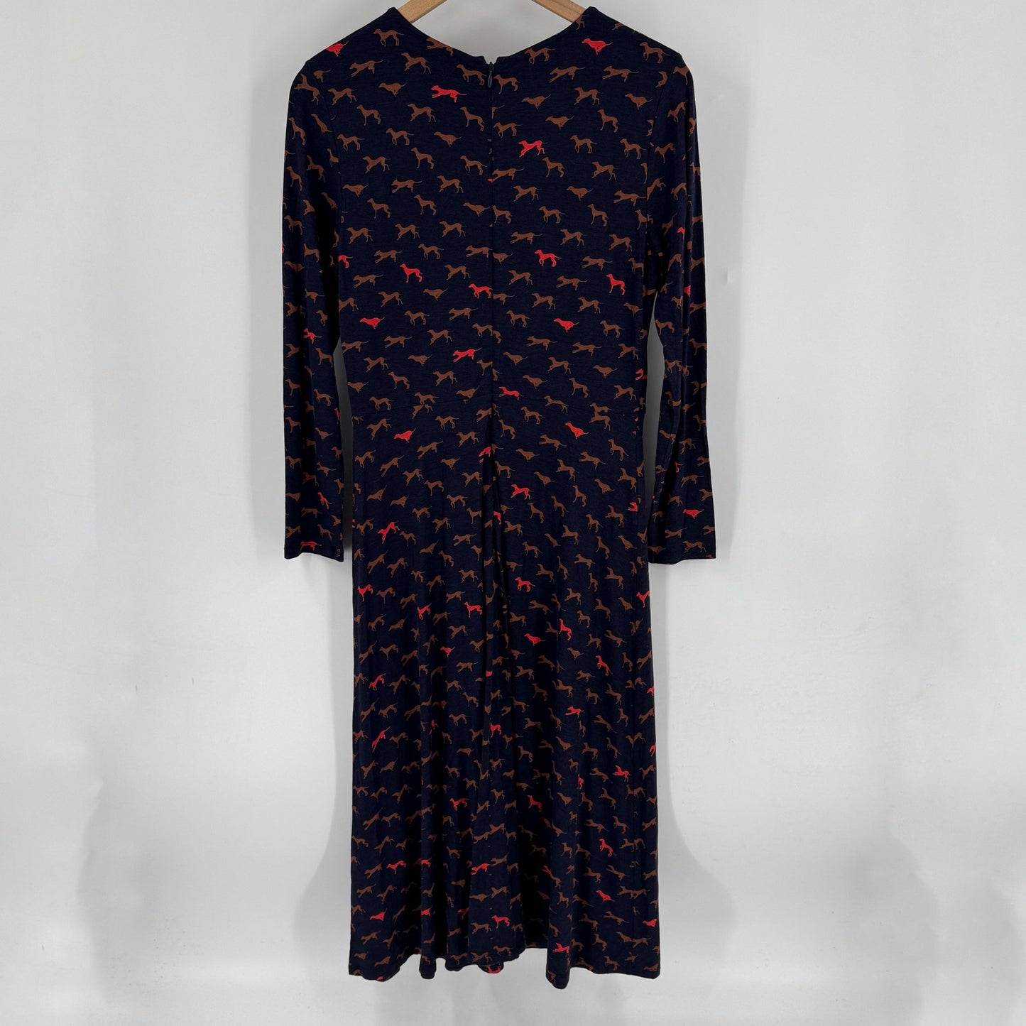 Hobbs London Sian Jersey Dress Dog Print Navy Blue Long Sleeve Casual Size 6